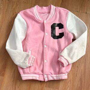 Pink and White Varsity Jacket with Letter C